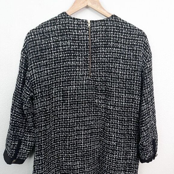 ZARA | TRF Collection Black White Tweed Shift Dress Gold Buttons Mini | Medium - Picture 13 of 16